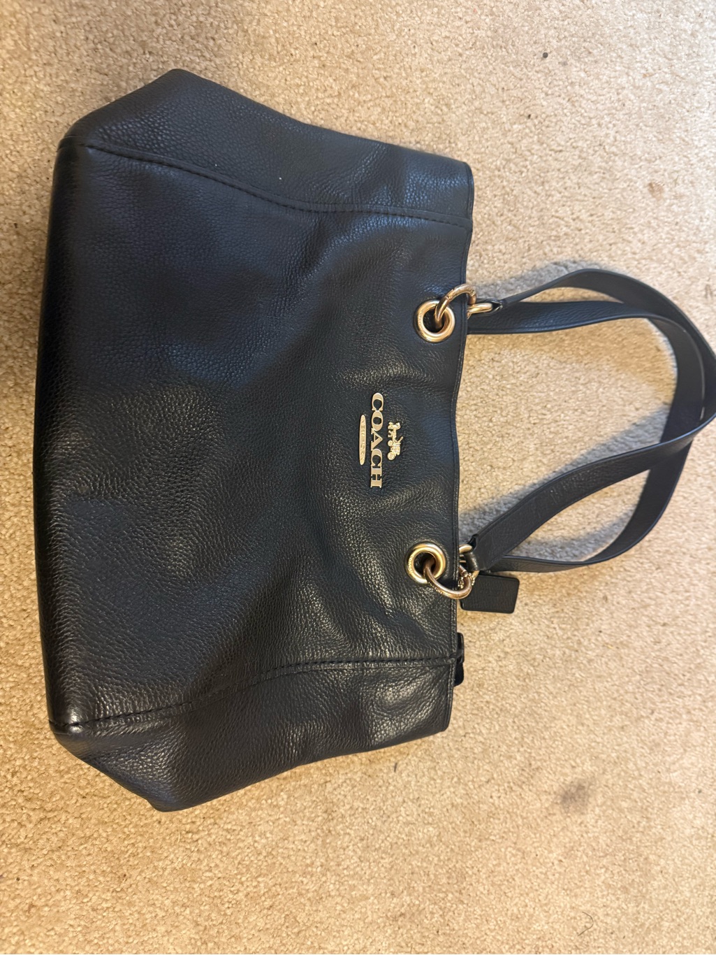 Coach Black Pebbled Leather Shoulder Tote With Gold Hardware